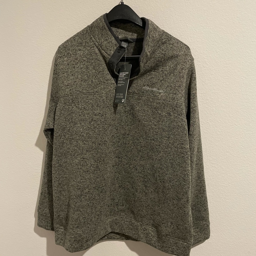 Eddie Bauer Radiator Fleece Snap-Front Pullover Charcoal Grey Mens XL NEW
